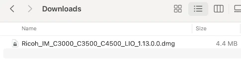 The downloaded driver file in the Downloads folder of the Finder app.